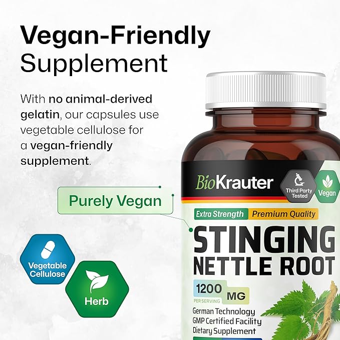 BIO KRAUTER® Stinging Nettle for Seasonal Support - Stinging Nettle Root Supplement (Urtica Dioica) 1200 mg for Urinary Tract Support &amp Daily Wellness - 100 Capsules 50 Days of Supply Non-GMO