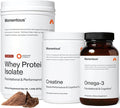 Momentous Three - Creatine Monohydrate Powder (90 Servings) Grass-Fed Whey Protein Powder (Chocolate) &amp Omega-3 Fish Oil 1600mg - Daily Essentials for Strength Performance &amp Lean Muscle Reco