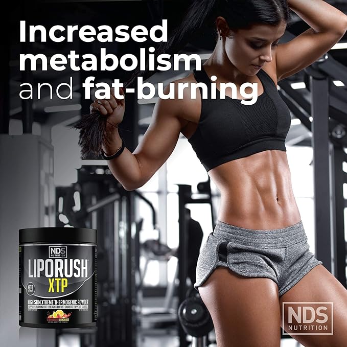 LIPORUSH NDS Nutrition XTP Thermogenic Fat Burner with L-Carnitine - Energy Focus and Appetite Control - Extreme Thermogenic Fat Burning Powder Weight Loss - Strawberry Lemonade (45 Servings)