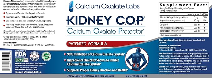 KIDNEY C.O.P. Calcium Oxalate Protector 120 Capsules Kidney Support for Calcium Oxalate Crystals Helps Stops Recurrence of Stones Stronger Than Chanca Piedra Stone Breaker Supplements 3 Pack