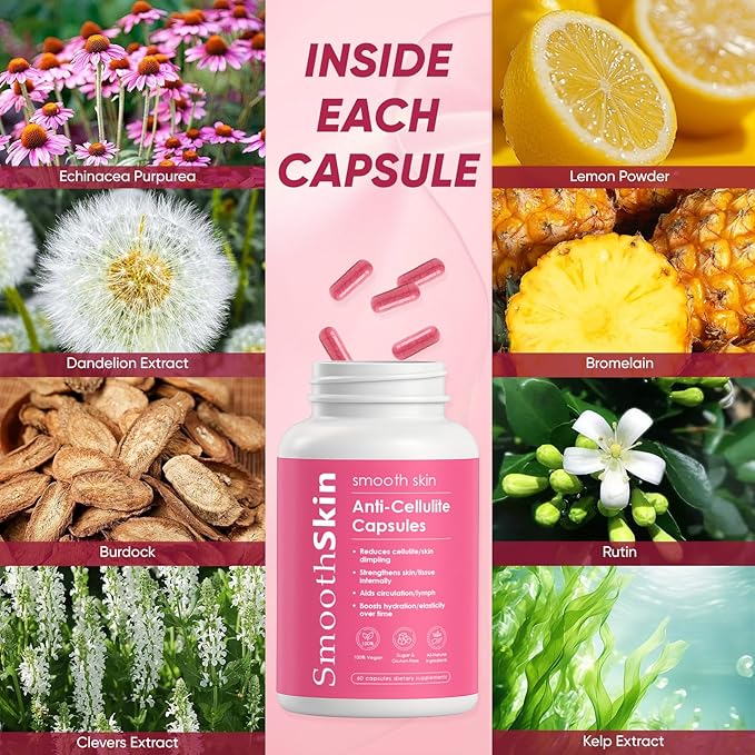 Smooth Skin &amp Circulation Support Capsules Plant-Based Dietary Supplement Helps Reduce Appearance of Cellulite Supports Skin Elasticity 60 Vegan Capsules Gluten-Free Sugar-Free