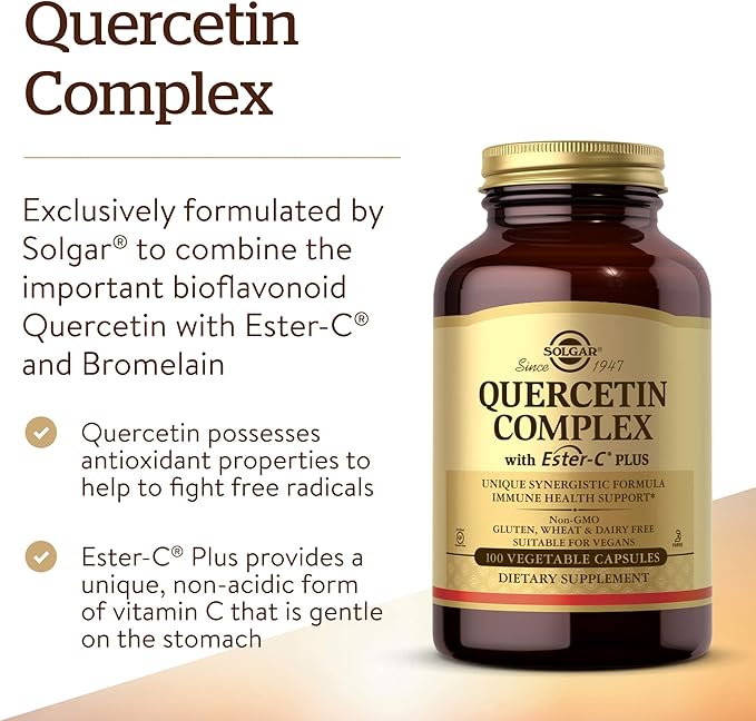 Solgar Quercetin Complex with Ester-C Plus 100 Vegetable Capsules - Supports Immune Health Antioxidant - Gentle on The Stomach Vitamin C - Non-GMO Vegan Gluten/Dairy Free - 50 Servings