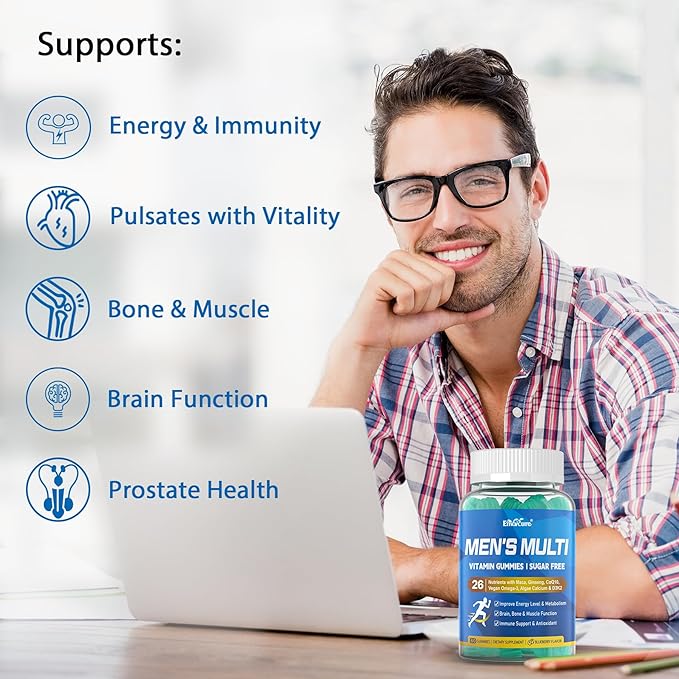 Methylated Multivitamin for Men Gummies Vegan Omega 3 CoQ10 Zinc Vitamin A C D3 K2 E B Complex Calcium Magnesium Lycopene - Liposomal Vitamins - Energy Immune Bone Brain Sugar Free 120 Cts