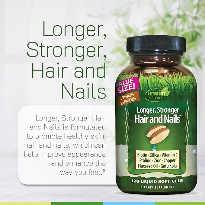 Irwin Naturals Longer Stronger Hair and Nails - 120 Liquid Softgels 2 Pack - Promotes Vibrant Shine Texture &amp Strength - 120 Total Servings