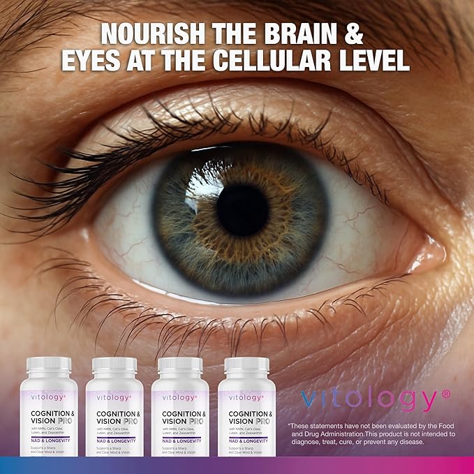 NAD &amp Longevity: Cognition &amp Vision PRO – NMN + NR + PQQ + Lion’s Mane + Lutein + Zeaxanthin – Supports Healthy Cognitive &amp Visual Function – 60 Veggie Capsules