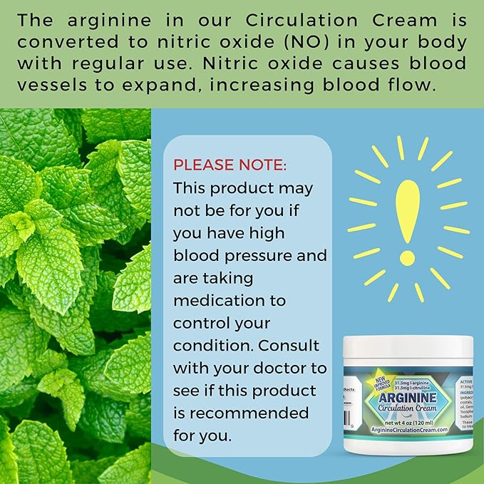 Arginine Circulation Cream 4 oz - Menthol L Arginine &amp L Citrulline Lotion - Supports Healthy Leg &amp Body Blood Flow - Whole Family Products
