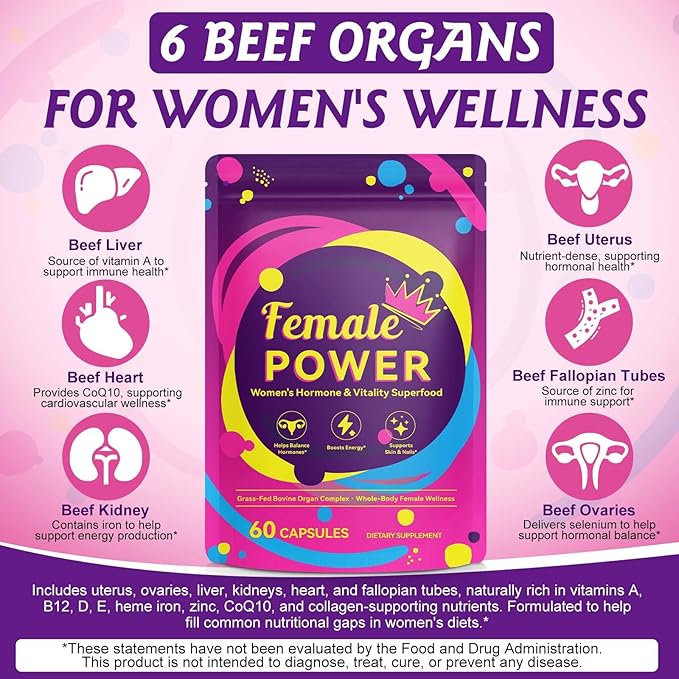 Beef Organ Supplement for Women Beef Liver Capsules Supplement Supports Women's Overall Energy and Health Balance Hormones Energy Menstrual Skin Care Hormone Balance for Women 2x60 Capsules