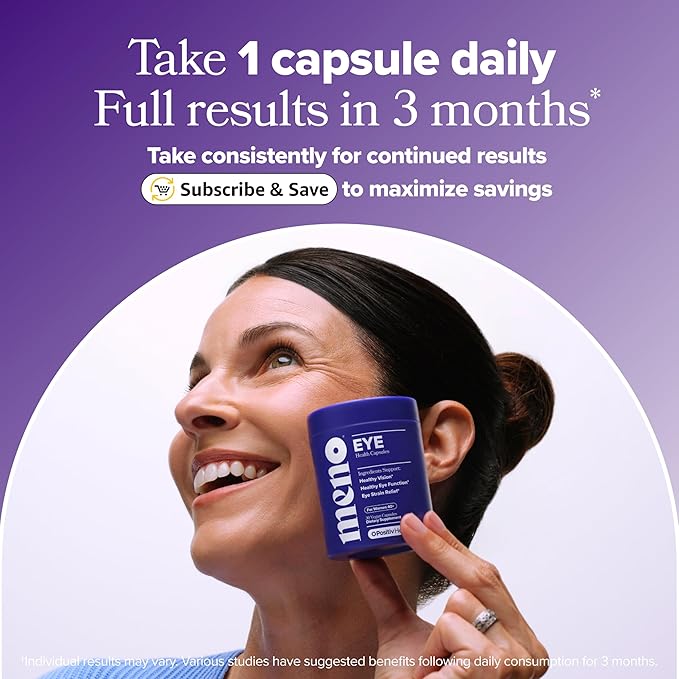 O Positiv MENO Eye Health Capsules – Daily Support for Eye Strain Occasional Dryness &amp Healthy Tear Production – with Lutein Zeaxanthin Bilberry Extract Vitamin A &amp Lycopene – 30 Servings