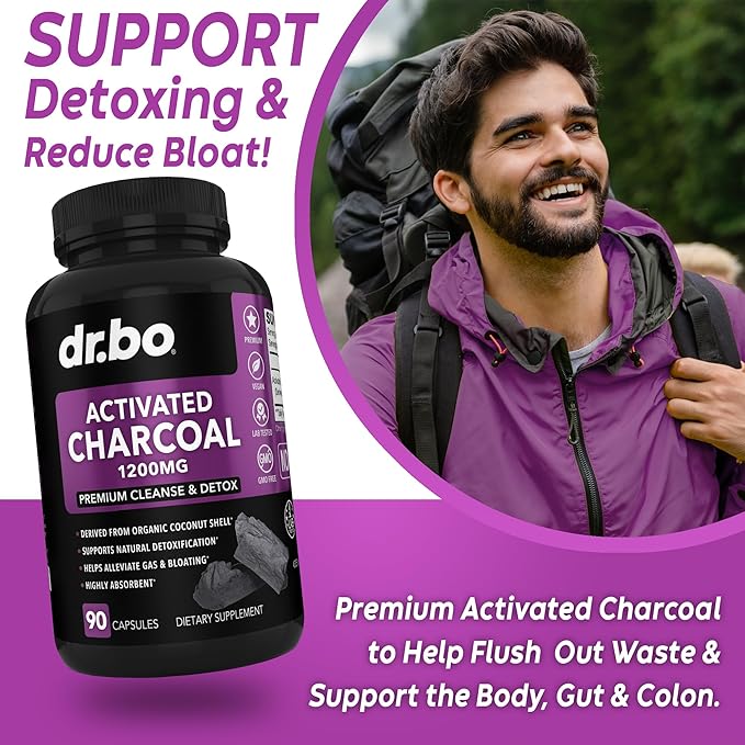 DR. BO Kidney Cleanse Detox &amp Activated Charcoal - Natural Cranberry &amp Uva Ursi Extract to Support Kidneys Bladder &amp Urinary Tract Health - Coconut Charcoal Pills for Stomach Gas &amp Bl