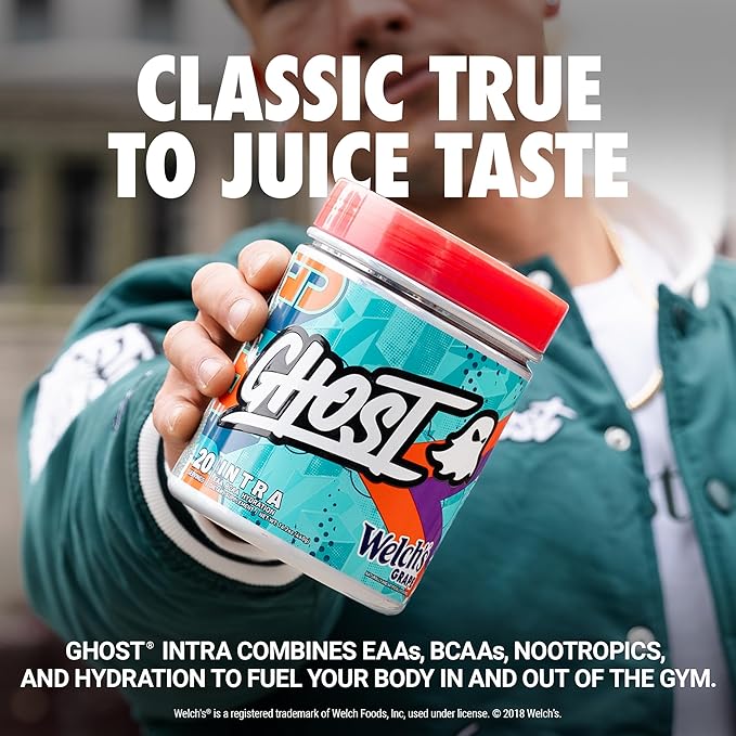 GHOST Intra Workout Powder Welch's Grape - BCAAs &amp EAAs Nootropics &amp Hydration - Essential &amp Branch Chain Amino Acids Supports Muscle Recovery &amp Focus - Pre Intra &amp Post Workou