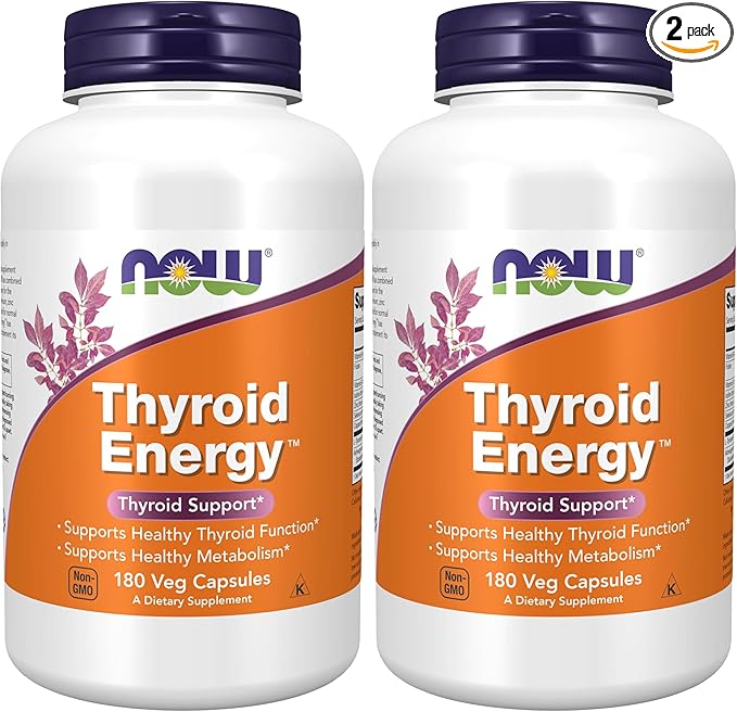 NOW Foods Supplements Thyroid Energy™ Iodine and Tyrosine Plus Selenium Zinc and Copper 180 Veg Capsules (Pack of 2)