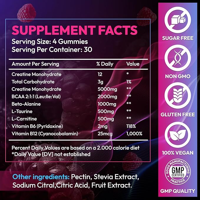 Cytona Creatine Gummies Monohydrate Complex 9000MG Pre-Workout for Men &amp Women Creatine Gummy with L-Taurine BCAA 2:1 B12/6 for Muscle Support Enhance Strength Energy Boost-120 Count
