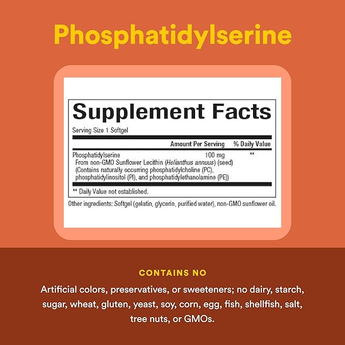 Natural Factors Phosphatidylserine Support for Memory Concentration and Brain Functions Soy and Gluten Free 60 Softgels