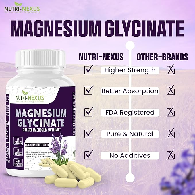 Magnesium Glycinate 833mg - 90 Vegan Capsules | Gluten Free High Absorption Chelated Magnesium Glycinate for Sleep Muscle Heart Metabolism Support |