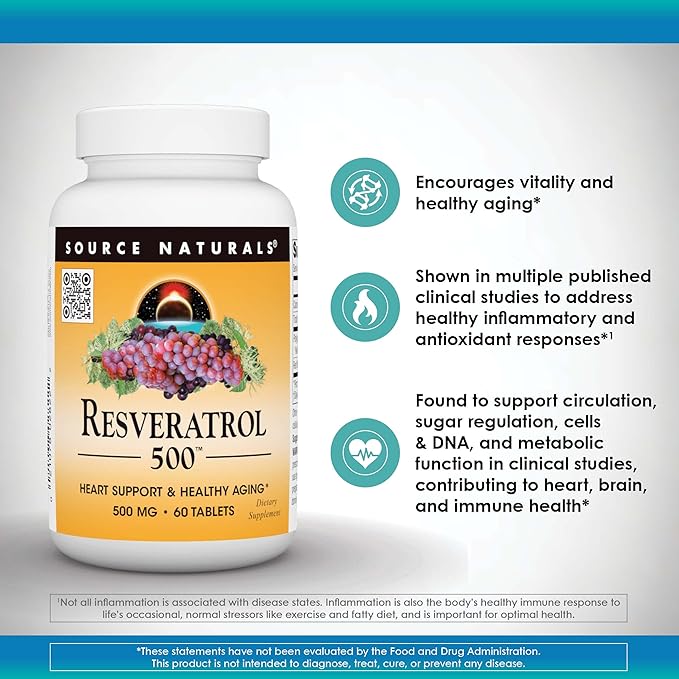Source Naturals Resveratrol 500 Heart Support &amp Healthy Aging* 500 mg - 120 Tablets