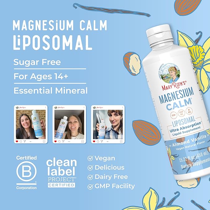 MaryRuth Organics Magnesium Liposomal| Magnesium Supplement | Magnesium Bisglycinate | Muscle &amp Bone Support | Mood Support Vitamin | Vegan | Non-GMO | Gluten Free | 15.22 Fl Oz | 30 Servings