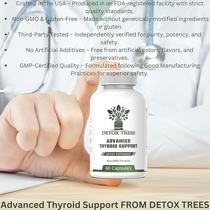 Thyroid Health Formula for Overall Well-Being &amp Metabolism with L-Tyrosine Iodine Zinc B12 Selenium &amp Ashwagandha - Non-GMO Support for Men &amp Women 60 Capsules