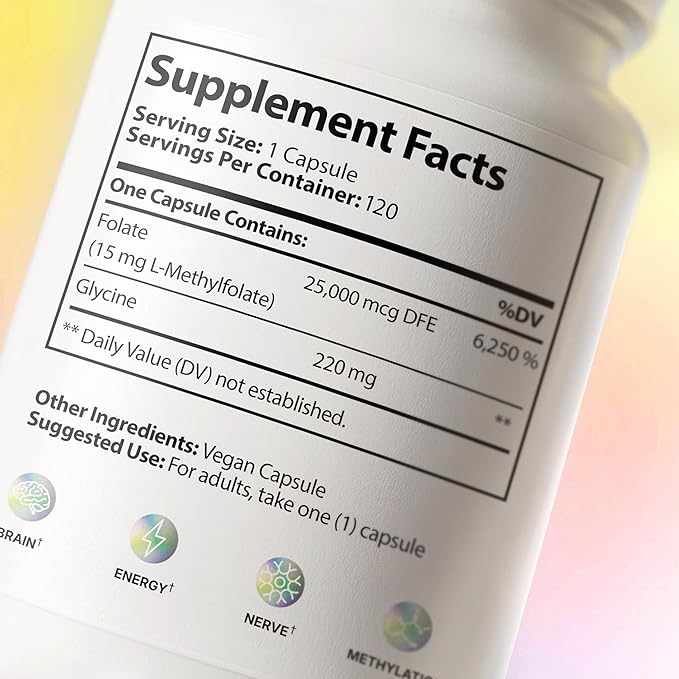 CleanHealthLab L-Methylfolate 15mg 5-MTHF Active Folate - Maximum Potency Methylated Vitamin B9 Supplement - Support for Brain Health Energy Nerves and Methylation with No Fillers (120 Count)