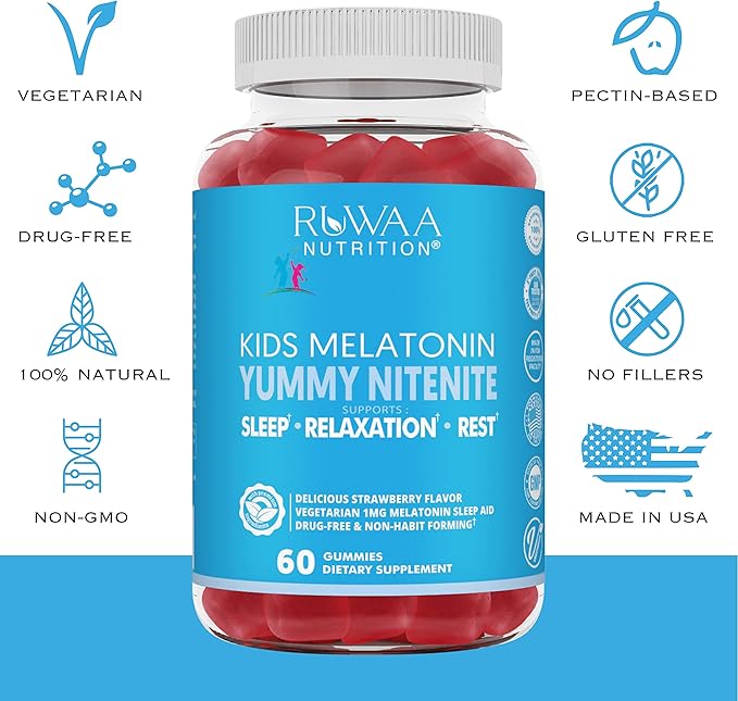RUWAA NUTRITION Omega 3 Gummies DHA Gummies and 1mg Melatonin Gummies | No Fish No After-Taste Non-Habit Forming Gluten Free Non-GMO Made in USA.