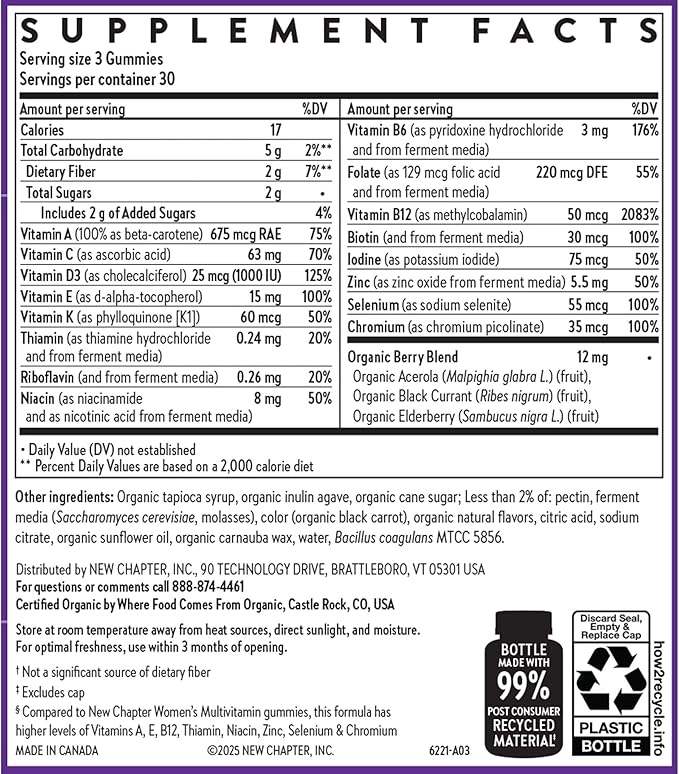 New Chapter Women’s 50+ Multivitamin Gummies – 52% Less Sugar Women’s Healthy Aging Gummy Vitamins with Vitamin C B Vitamins &amp Zinc Non-GMO Gluten Free Berry Citrus Flavored 90 ct