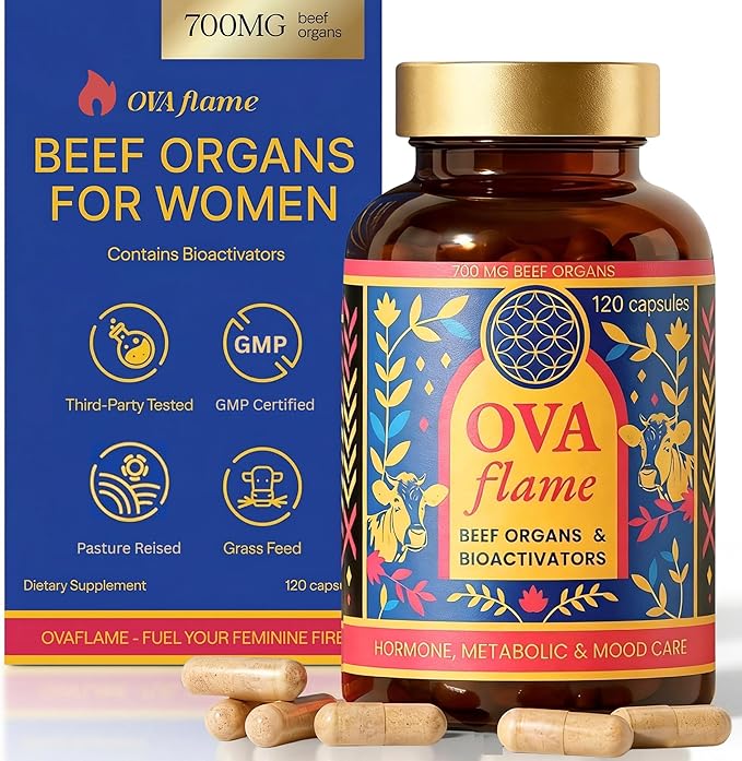 Beef Organ Supplement for Women - 100% Grass Fed Pasture Raised in New Zealand - 120 Caps - Hormone Balance Energy &amp Mood - Grass Fed Beef Liver Kidney Heart Ovary Spleen &amp 5 Bioactivato
