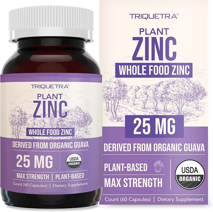 Organic Zinc 25 mg | Whole Food zinc Supplements | Derived from Organic Fruit Elemental Zinc - Water Extracted Vegan GMO-Free - Essential Mineral Antioxidant Immune Support Skin - 60 Servings