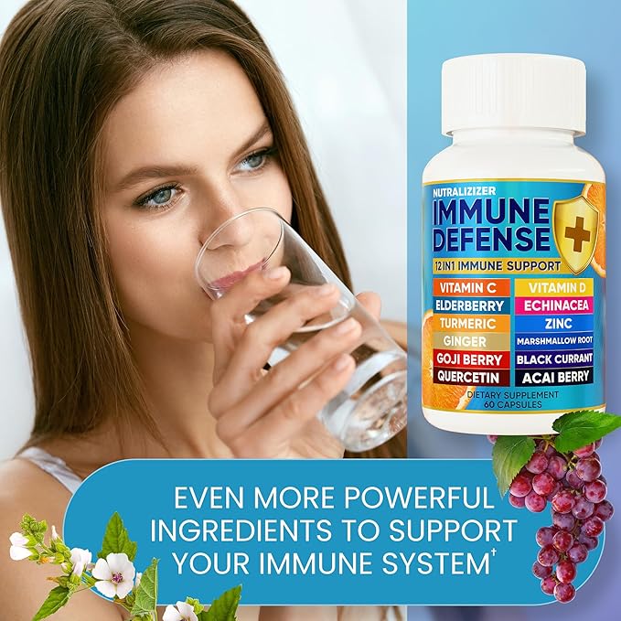 12 in 1 Immune Support Supplement - Immune Defense Vitamins w/VIT D3 Vitamin С Zinс Echinacea Elderberry Ginger &ampMore - Natural Immunity System Booster - Immune &amp Muscle Health 120cs