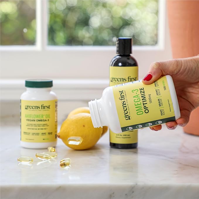 Greens First Omega-3 Optimize Daily Supplement Ultra-Pure Potent Marine Oil - for Heart Brain &amp Joint Health - High EPA/DHA - Immune Support - 850mg - 120 Softgels