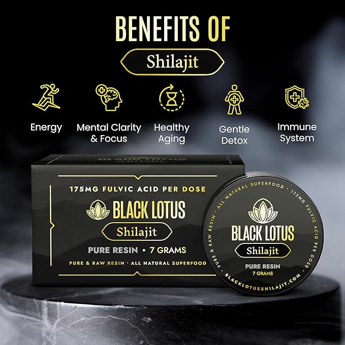 Black Lotus Pure Shilajit Resin 7g 100% Pure Natural Shilajit for Men &amp Women with Amino Acids 175mg Fulvic Acid 85 Ionic Trace Minerals per Serving Superfood for Immune Support Focus Energ