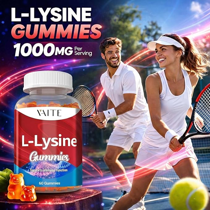 L-Lysine 1000mg Gummies - Supports Skin Lip Vegan Gluten Free 60 Chewable Lysine for Adults Vitamins Tissue Health &amp Immune System Amino Acid Vitamin Supplement &amp Complex Supplements (2
