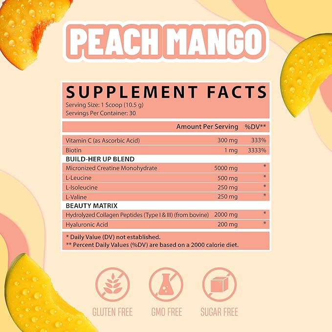 Nutrex Research Creatine for Women Booty &amp Beauty – Peach Manago | 5g Creatine 2g Collagen BCAAs &amp Hyaluronic Acid for Glutes Strength &amp Skin | Gluten Free 30 Servings