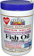 21st Century Omega-3 Fish Oil 1000 mg Softgels 300 ea (Pack of 12)