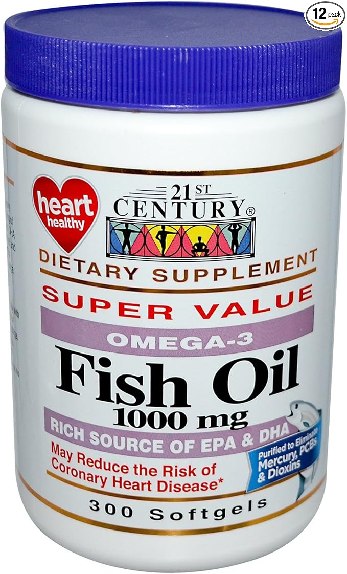 21st Century Omega-3 Fish Oil 1000 mg Softgels 300 ea (Pack of 12)