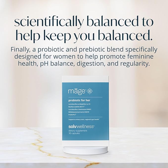 Solv Wellness Mage Probiotic for Her Daily Womens Prebiotic and Probiotics Blend Nutritional Supplements for Digestive Vaginal PH Balance Urinary Tract Health Support 30 Capsules