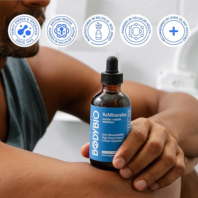 BodyBio ReMineralize - Concentrated Ionic Trace Minerals to Hydrate Detox and Revitalize Your Cells - Over 72 Bioavailable Trace Minerals for Rapid Absorption 4 Fl Oz