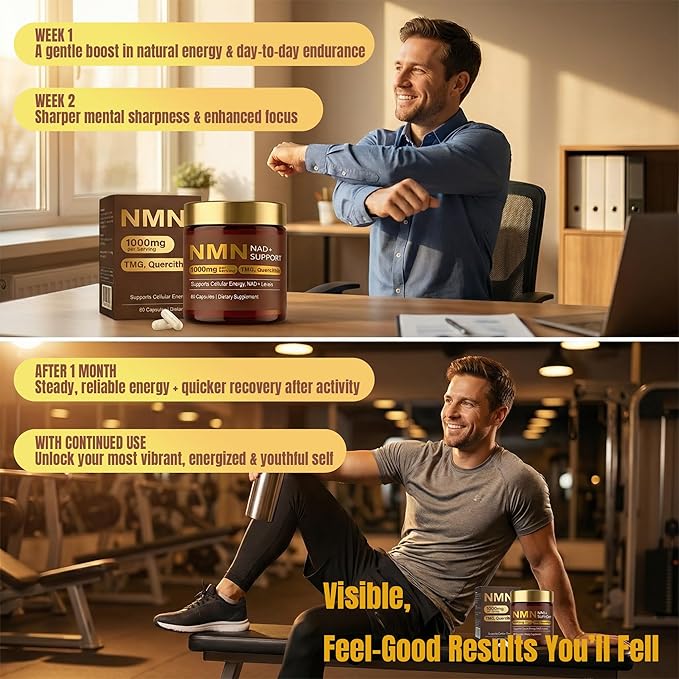 NMN Supplement 1000mg 4-in-1 Liposomal NMN for NAD+ Supplement nmn Supplement with Quercetin Cellular Energy &amp NAD+ Levels Support for Men &amp Women 60 Capsules