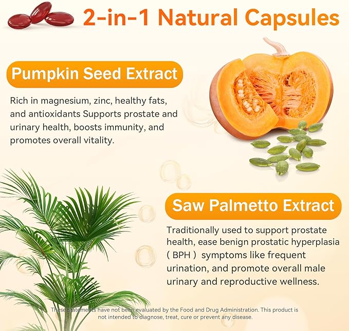 Pumpkin Seed Oil with Saw Palmetto Capsules - Cold Pressed Pure Virgin Oil 300 Softgels for Men &amp Women Supports Hair Urinary Bladder Prostate Health - Essential Fatty Acids &amp Phytosterols