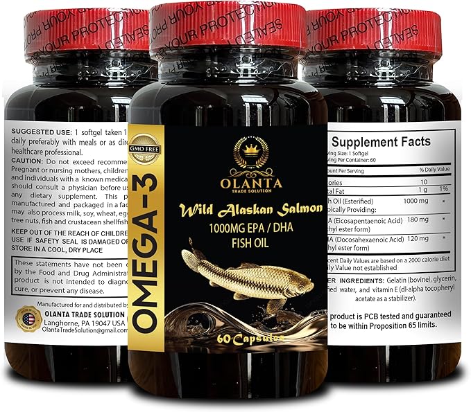 Fish Oil Omega 3 Supplements - Pure Fish Oil Omega Supplements EPA DHA Omega 3 Fatty Acids from Wild Caught Fish Fish Oil for Brain Health Support - 2 Bottles 120 Capsules