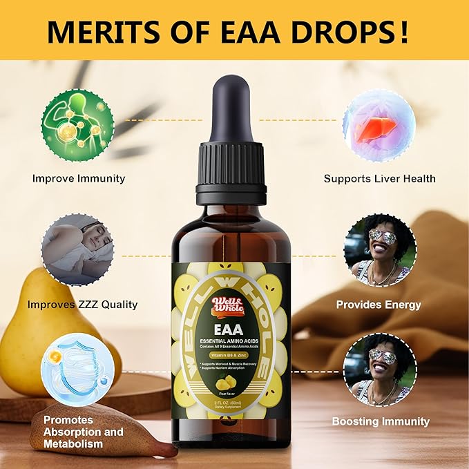 Well&ampWhole L-Lysine Gummies 1000mg and Essential Amino Acid (EAA) Liquid Drops &amp Liver Support Liquid Supplement