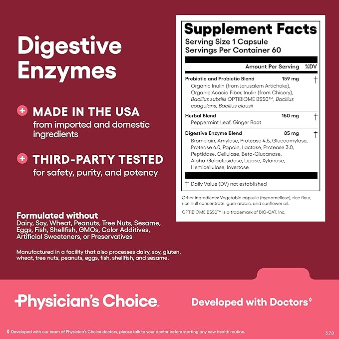 Physician's CHOICE Gut Guardian Bundle: 60 Billion Probiotic 30ct + Bloat &amp Gas Probiotic 30ct + Digestive Enzymes 60ct