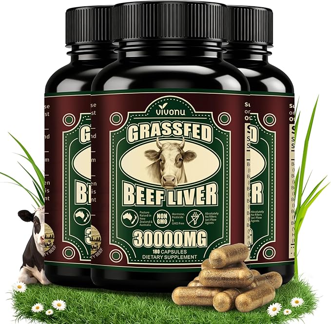 VivoNu Beef Organ Supplement for Women per Serving Beef Organs with Bovine Liver Ovary Uterus Kidney Heart Bone &amp More 100% Grass Fed Balance Hormones* Energy* (540 Capsules)
