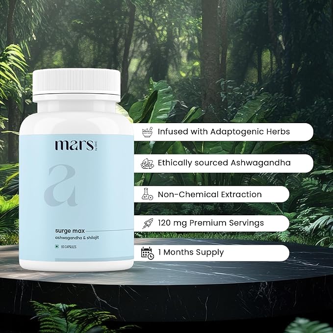 mars by GHC Natural Surge Max Capsules – Enriched with Shilajit Safed Musli and Gokshura for Enhanced Vitality and Overall Well-Being – 60 Capsules (Pack of 3)