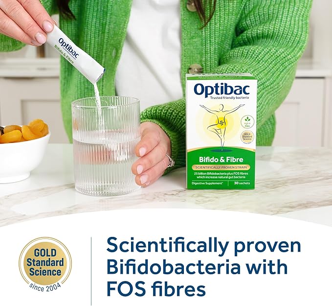 Optibac Probiotics Powder with Bifidobacteria &amp Fibre 30 Sachets 2 Pack | 25 Billion CFU + 4g FOS Fibre | Vegan Probiotic &amp Prebiotic Blend | Shelf Stable &amp Gluten Free | for Everyday Dige