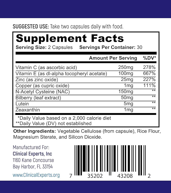 Navan EyeRx Antioxidant AREDS 2 Eye Vitamins &amp Minerals Supplement &amp Amsler Eye Grid Daily Vision Screening Tool by Clinical Experts
