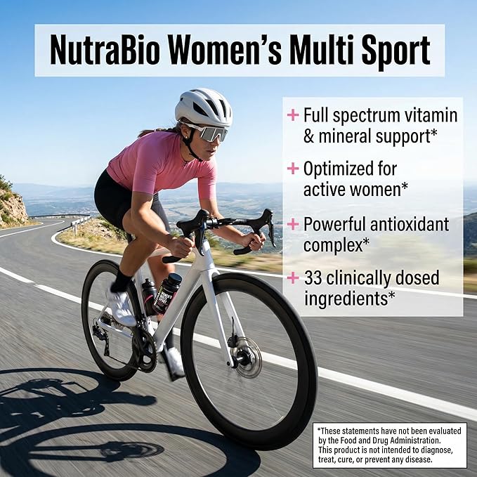 NutraBio Multisport for Women - Womens MultiVitamin - 33 Vitamins Minerals Micronutrients - Rich in Antioxidants - Supports Peak Athletic Performance Energy Metabolism (120 Vegetable Capsules)