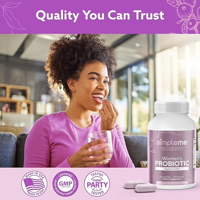 Simpleme Womens Probiotics with Prebiotics Cranberry - Vaginal Probiotics for Women - For pH Balance UTI Vaginal Health Gut Flora - Women's Probiotics Supplement Complex for Wellness - 60 Capsules