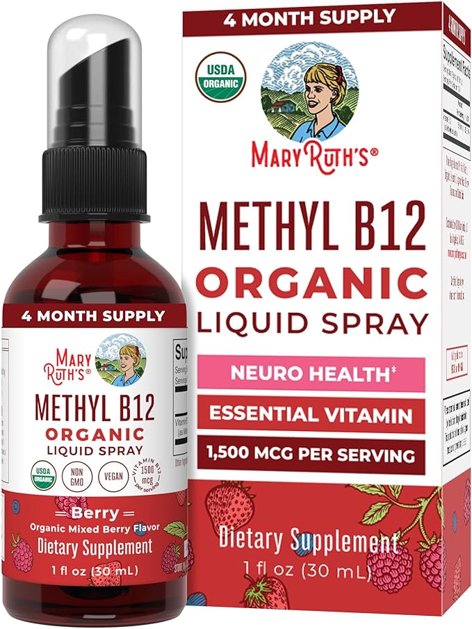 MARYRUTH'S Organic Methyl B12 Spray | 1500 mcg B12 Per Serving | Methylcobalamin | Energy Metabolism | Cognitive Function | Neuro Health | Vegan | Gluten Free | Sugar Free | 1 Fl Oz