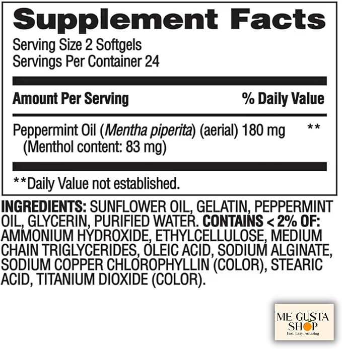 Equate Peppermint Oil Softgels Dietary Supplement 48 Count + me Gusta Sticker