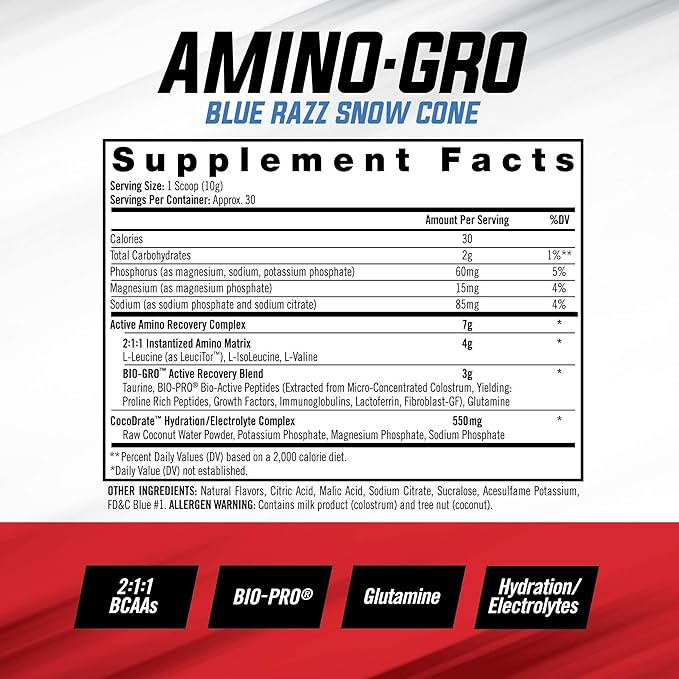 iSatori Bio-GRO Protein Synthesis Amplifier - Unflavored (60 Servings) &amp iSatori Amino-GRO BCAA Powder - Blue Razz Snow Cone (30 Servings)