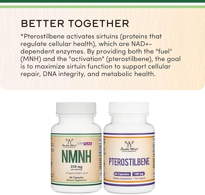 NMNH (NMN Supplement Alternative) Only Clinically Studied Ingredient - Boosts NAD+ Levels for Anti Aging and Cell Regeneration by Double Wood (Pack of 2)